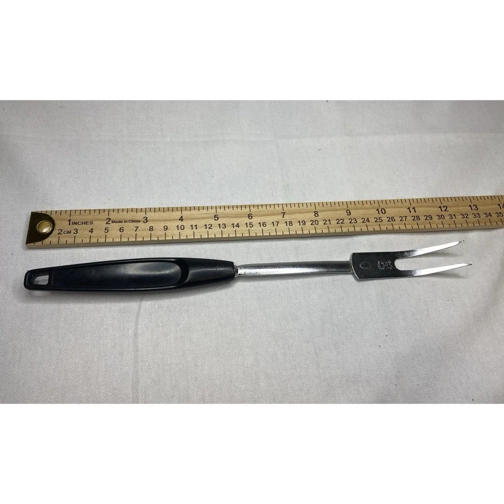Vintage Foley USA Chrome Plated Meat Carving Fork Black Handle 10.5‎ Inch